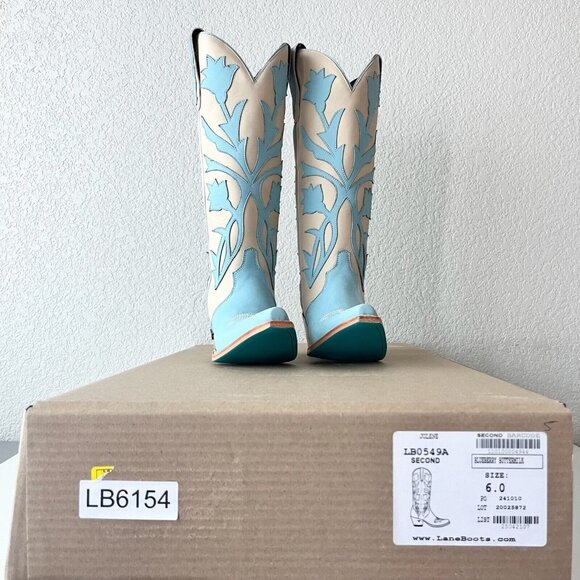 Lane JOLENE Womens Cowboy Boots 6 Blueberry Buttermilk Leather 15" Tall Western - Picture 12 of 13